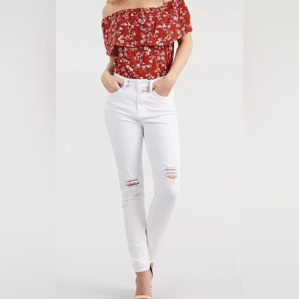 Judy Blue White High Waist Distressed Knee Skinny Fit Size 7/28